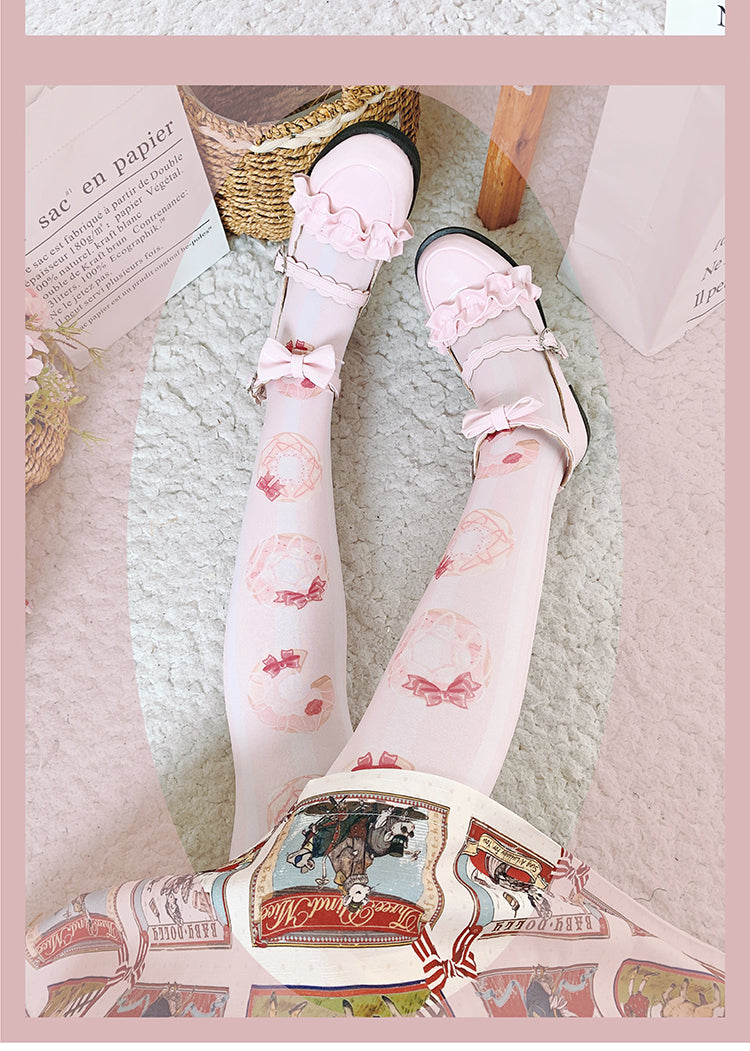 Roji roji - Doughnut Printed Velvet Thigh Stockings