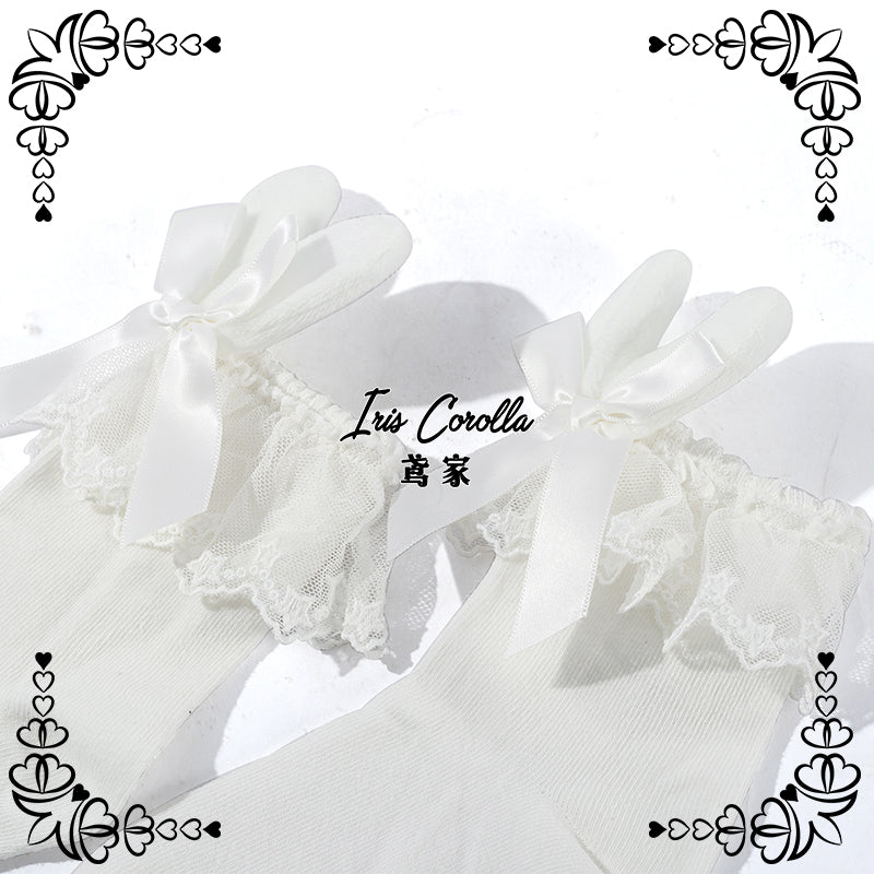 Iris Corolla~Kawaii Cotton Lolita Socks Free size white 