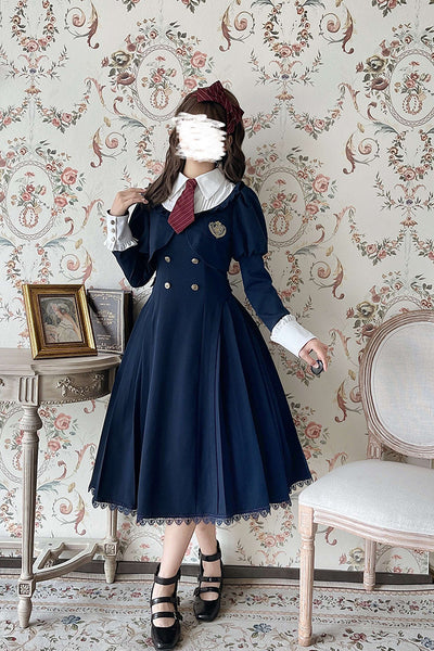 Alice Girl~Greene College~Preppy Style Fake Two-piece Lolita OP   