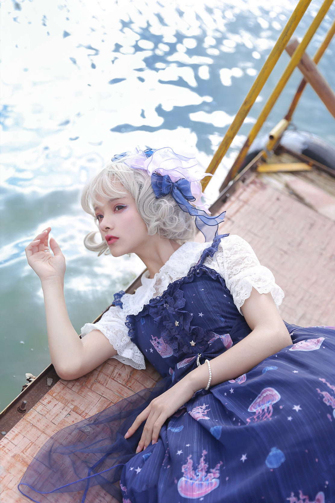 LilithEye - Jellyfish Meteor - Chiffon Fairy Jellyfish Printed Lolita JSK 8518:92192