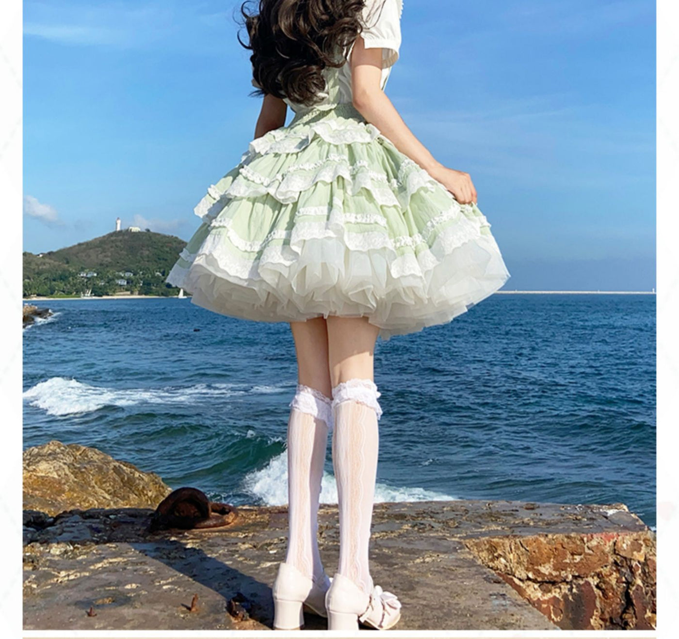 With PUJI~Summer Fresh Multicolors Tiered Lolita Skirt   