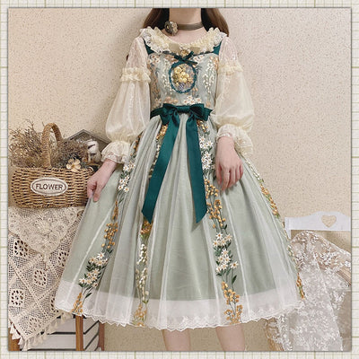 ZeeYe~Monica's Garden~Sweet Lolita Embroidery JSK Dress   