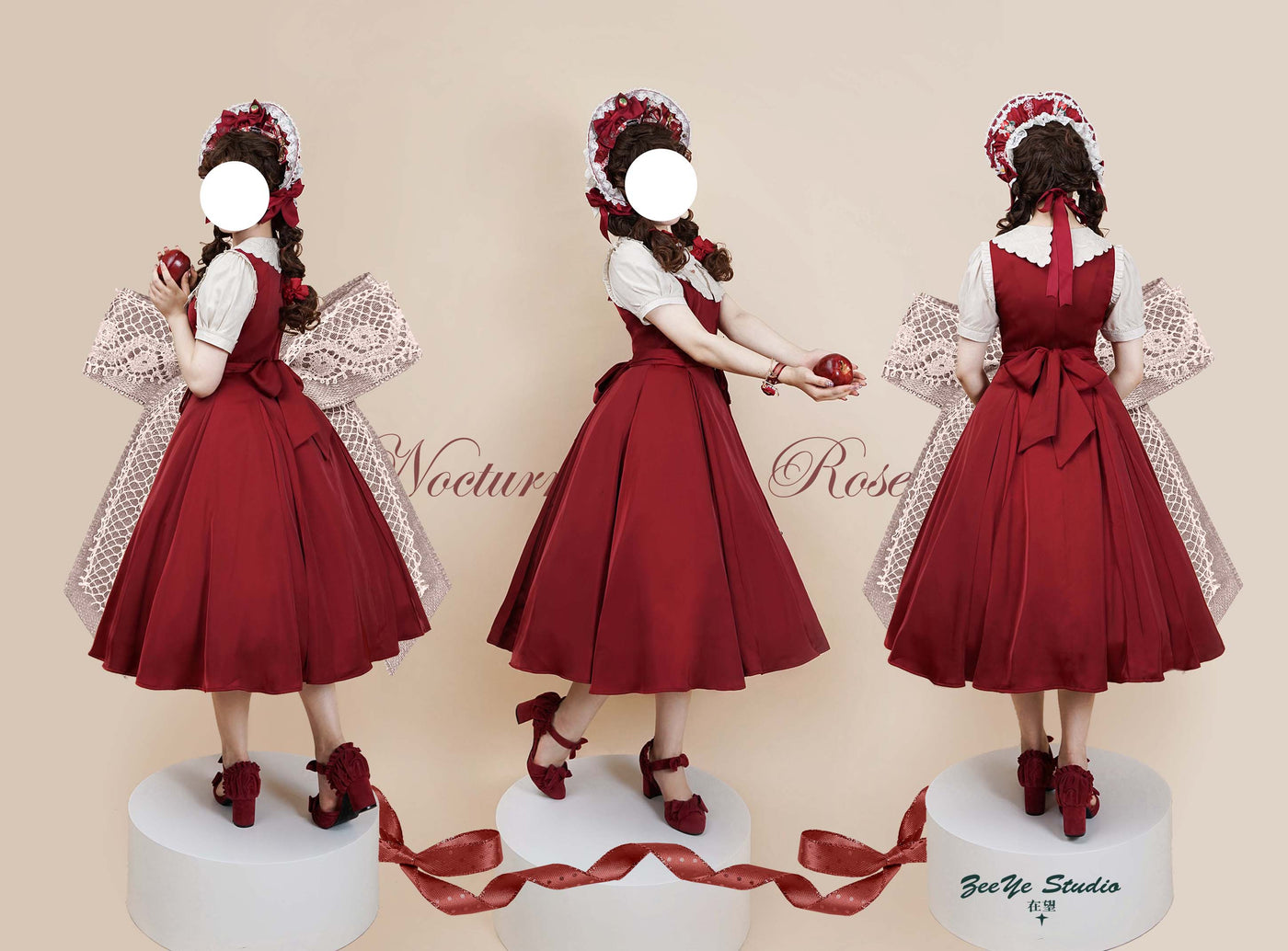 ZeeYe~Night Rose~ Classic Lolita OP Dress S long wine red short sleeve