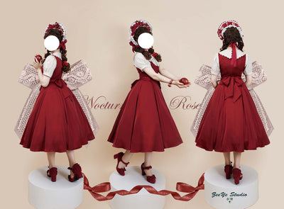 ZeeYe~Night Rose~ Classic Lolita OP Dress S long wine red short sleeve