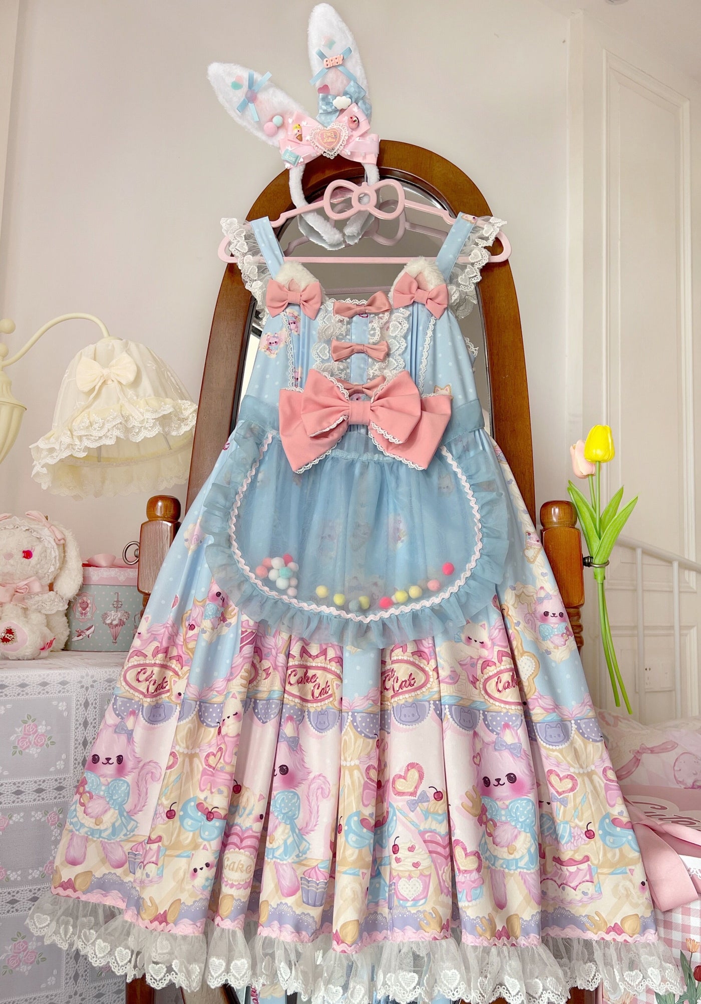 (Buyforme)White Sugar Girl~Cute Lolita Cat Printed Sweet JSK Dress S blue jsk 