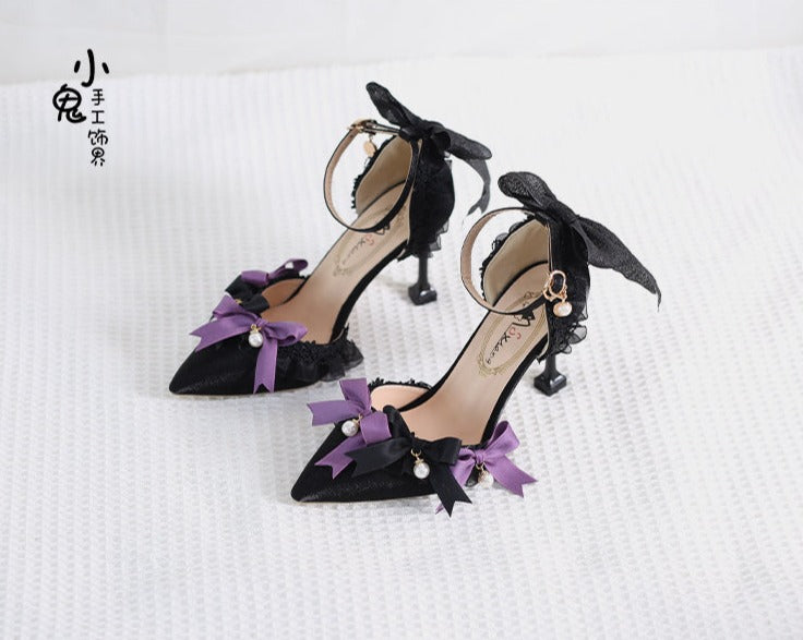Xiaogui~Black Purple Pointed Toe Classic Lolita High Heels   
