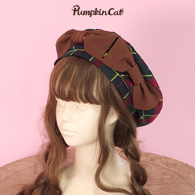 Pumpkin Cat~Autumn Map~JK Fashion Plaid Jacket Vest Suit S green red beret 