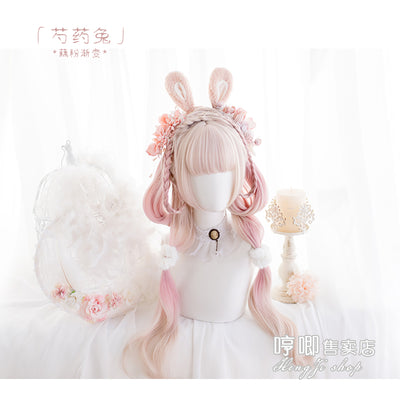 Hengji~Peony Rabbit~75cm Long Curly Pink Princess Wig   