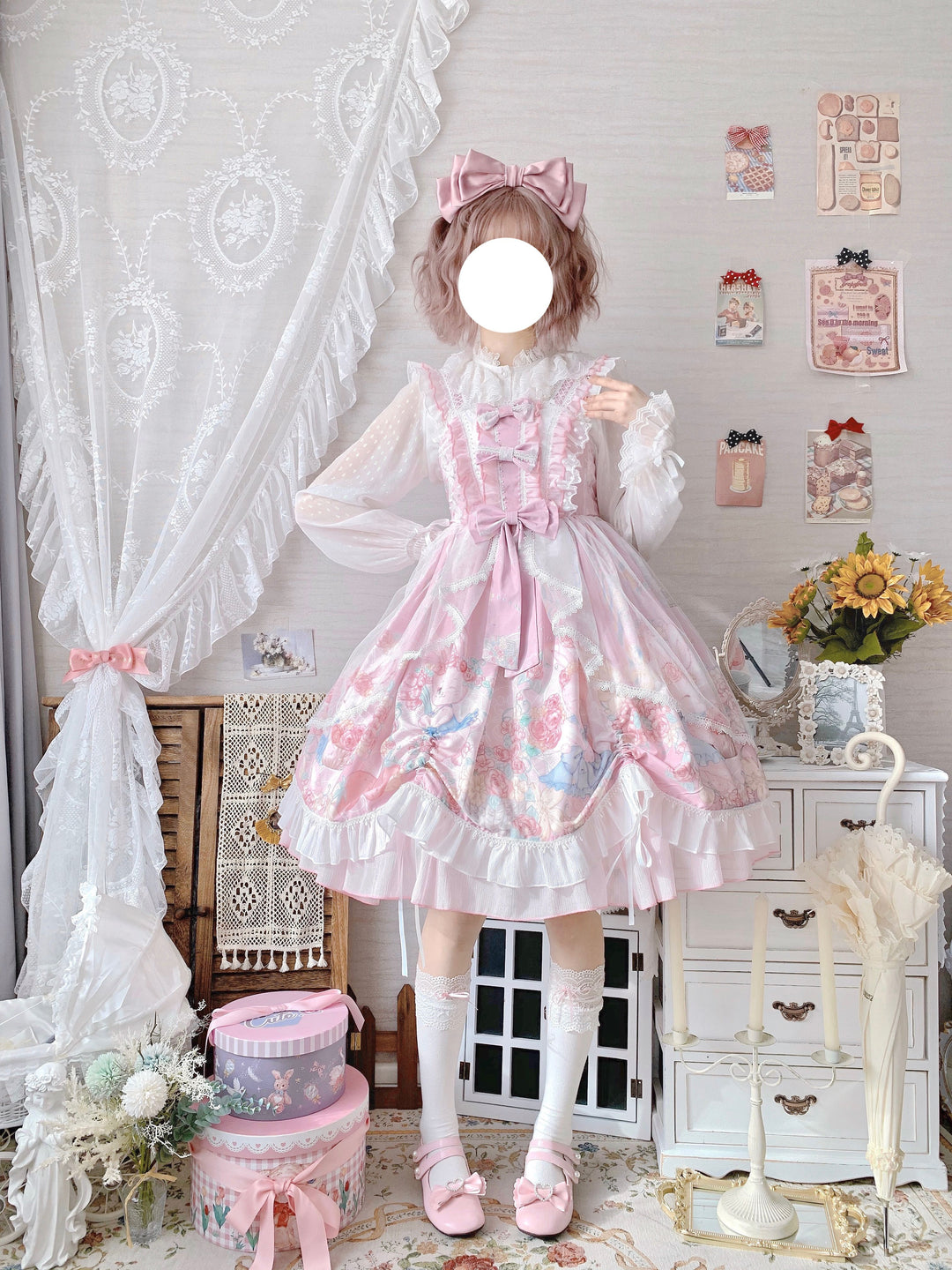 (Buyforme)Sugar Girl~Lolita Wreath Bunny Printed Summer JSK   