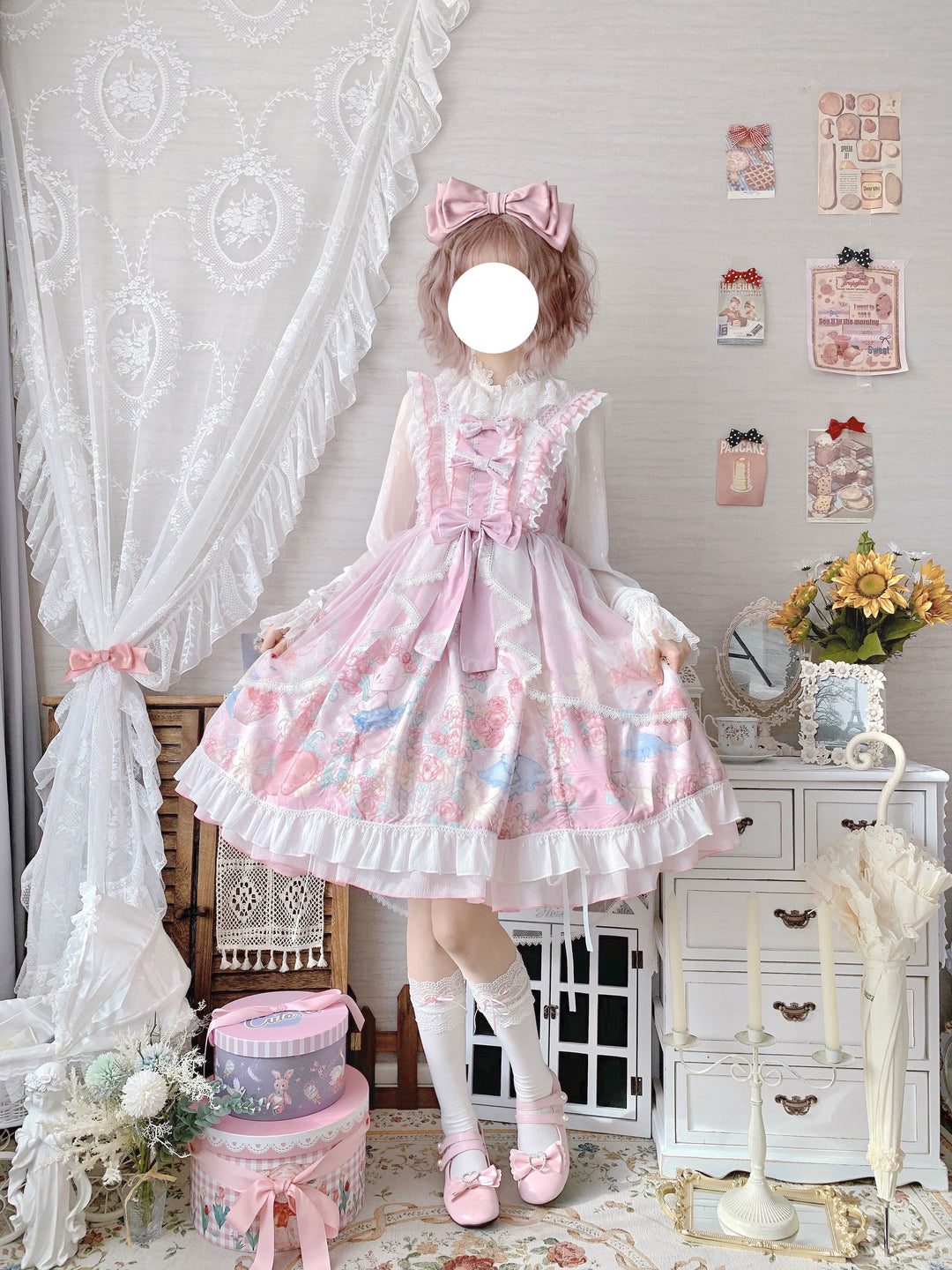 (Buyforme)Sugar Girl~Lolita Wreath Bunny Printed Summer JSK   