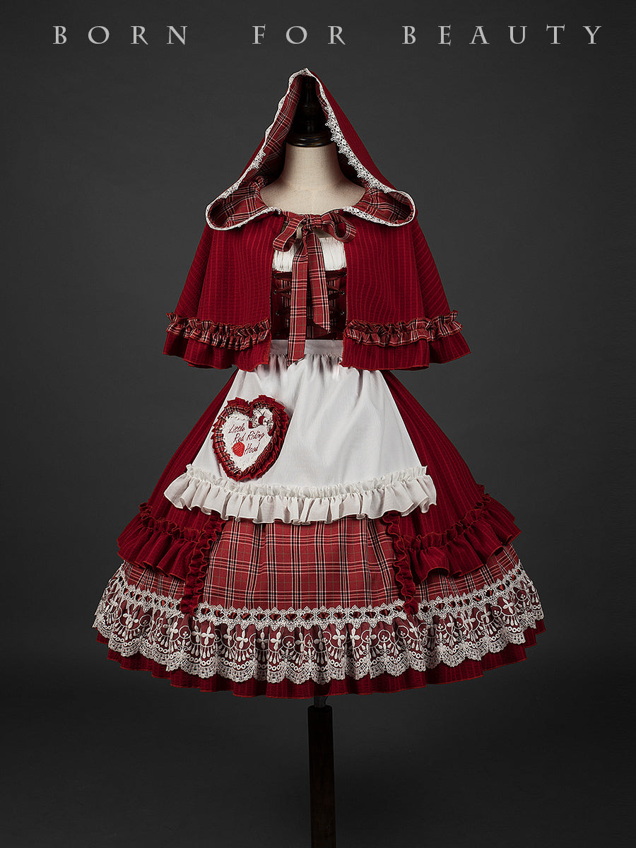 Youpairui - Little Red Riding Hood - Length Two-wear Hooded Lolita Cape One Size red