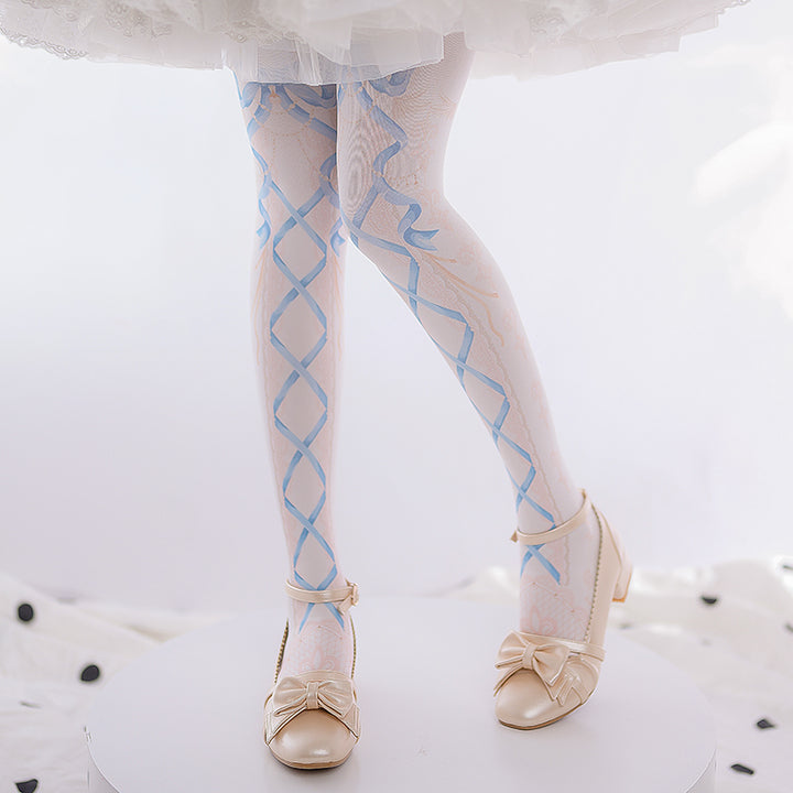 Roji roji~120D Velvet Sweet Lolita Tights free size blue 