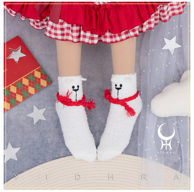 Yidhra~Coral Flannelette Warm Kawaii Lolita Christmas Socks freesize reindeer 
