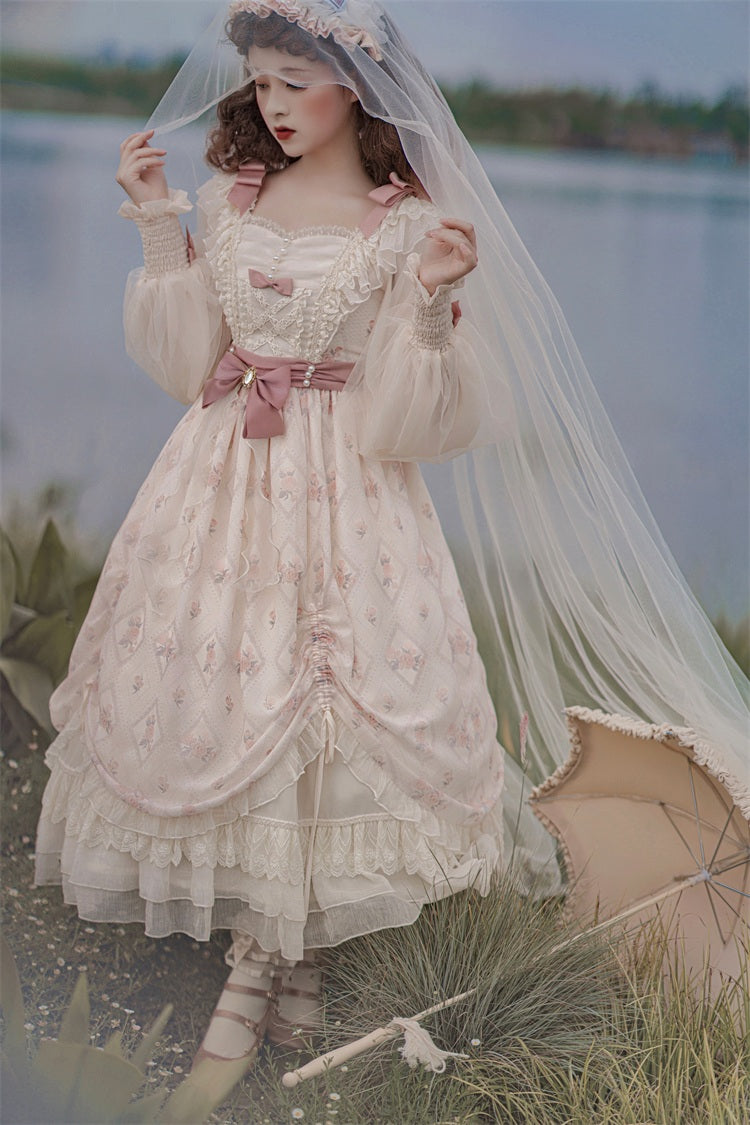 Letters from Unknown Star~Time Stationery~Elegant Lolita Long Sleeve OP Dress   