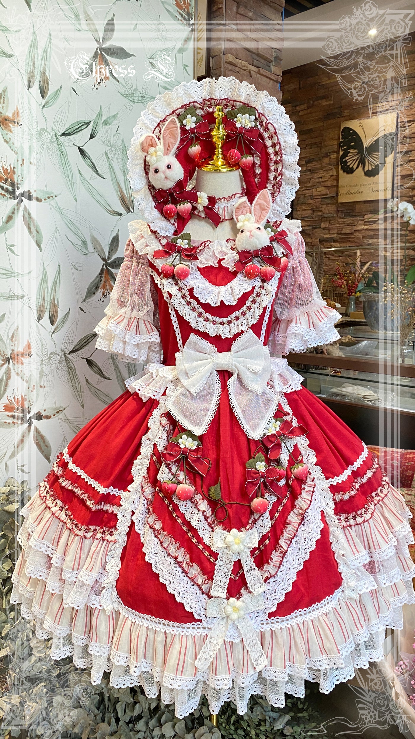 Elpress L~Cheese Berry~Kawaii Sweet Lolita Strawberry OP S pomegranate red 