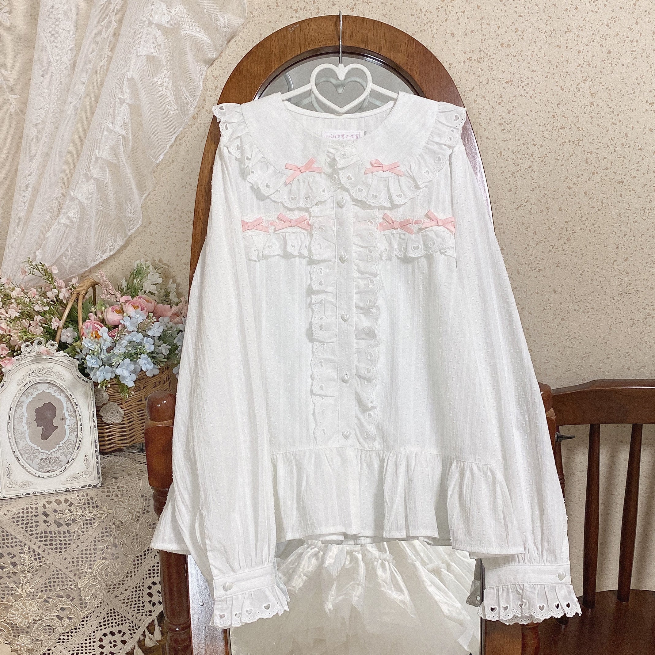 MIST - Sweet Lolita Blouse Doll Collar Multicolor S pink-white