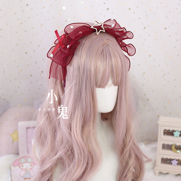 Xiaogui - Daily Lolita KC, Bow Pearl Headband Wine Red