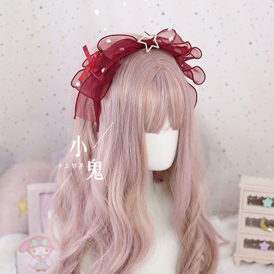(Buy for me) Xiaogui~Daily Bow Headband Pearl Lolita KC wine red  