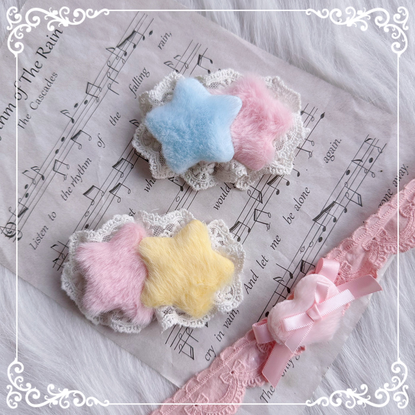 Chestnut Lolita~Sweet Lolita Clips Cake Cream Headwear a star clip with lace  