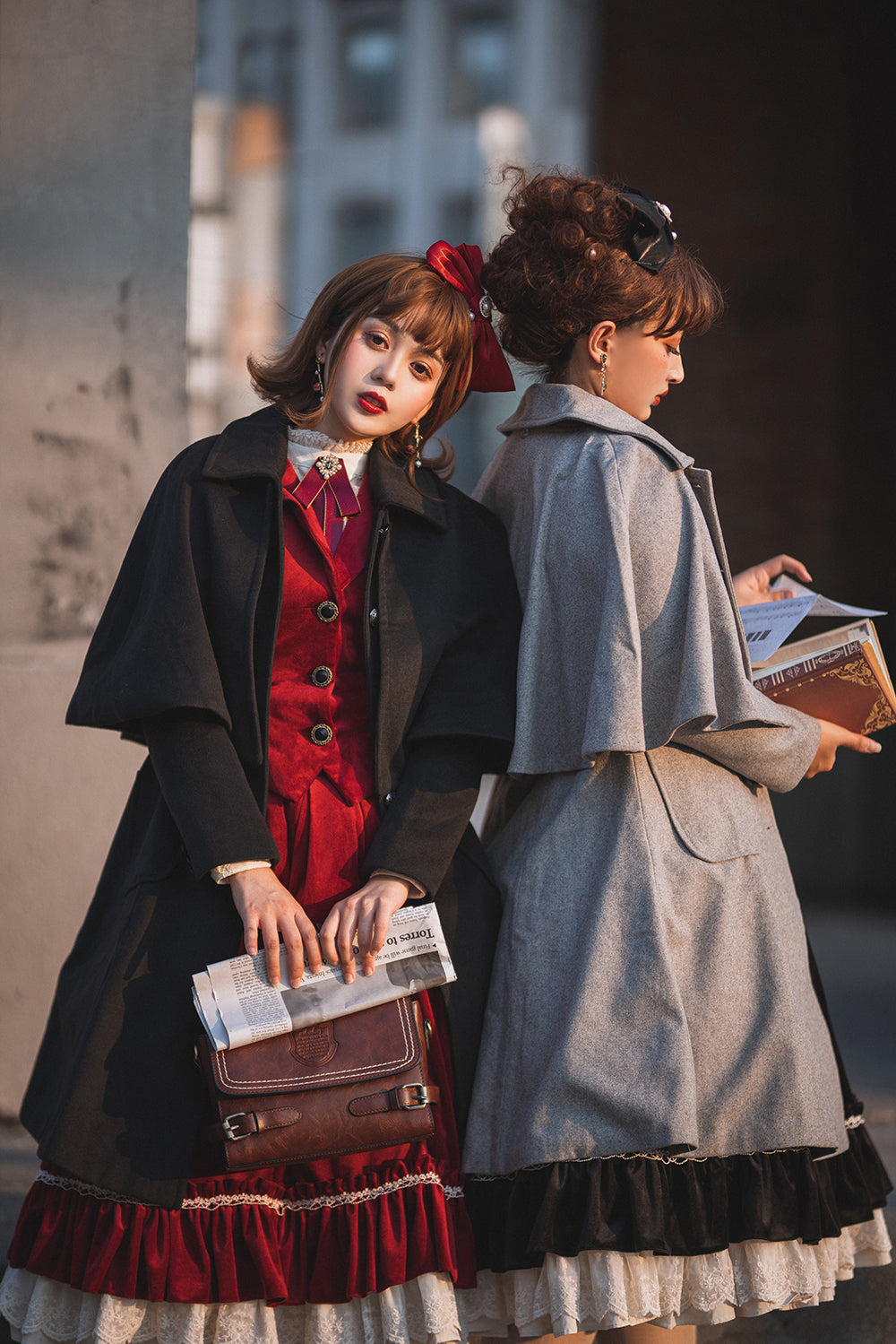 Miss Point~Rose Silhouette~Vintage Woolen Cape Hooded Long Coat   