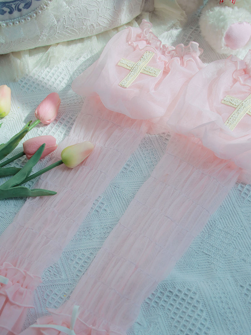 Alice Girl - Cross Maiden - Gothic Lolita Cuffs Puff Arm Sleeves XS pink