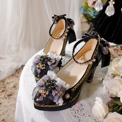 One Night ~ Bright PU Wedding Lolita Thick High Heels 36 dark purple (size 35-41: 8cm heel; size 42-44: 6cm heel) 