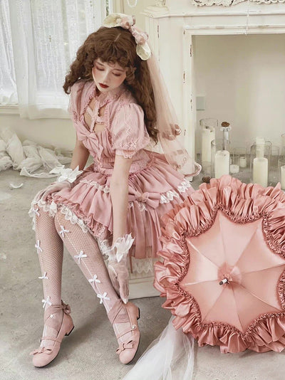 Your Princess~Cross Dream~Sweet Lolita Lace Pink OP Dress   