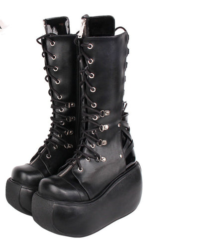 Angelic Imprint~Punk Lolita Black Lace-up Boots 33 black 