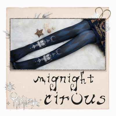 Yidhra~Midnight Circus~Argyle Digital Print Lolita Stockings free size iron blue - rhombus pattern tights 