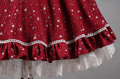 Strawberry Witch - Midsummer Star - Foil Printing Lolita JSK Dress Solid Color XS JSK wine red (silver foil printing)