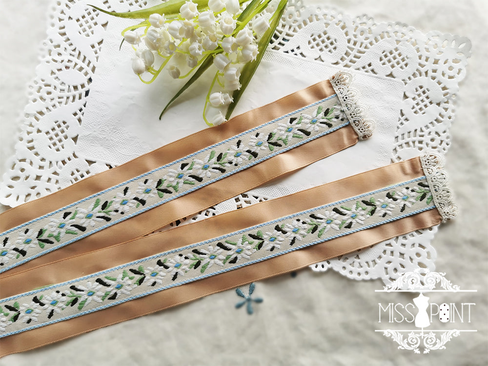 Miss Point - The Sally Gardens - Multicolors Ribbon Lolita Sash woven pattern sash B