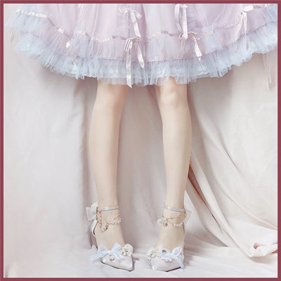 Sky Rabbit~Flower Wedding Elegant Lolita High Heel Shoes 34 5cm off-white with chain (look some pink) 