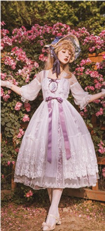 ZeeYe~Monica's Garden~Sweet Lolita Embroidery JSK Dress S purple long JSK 
