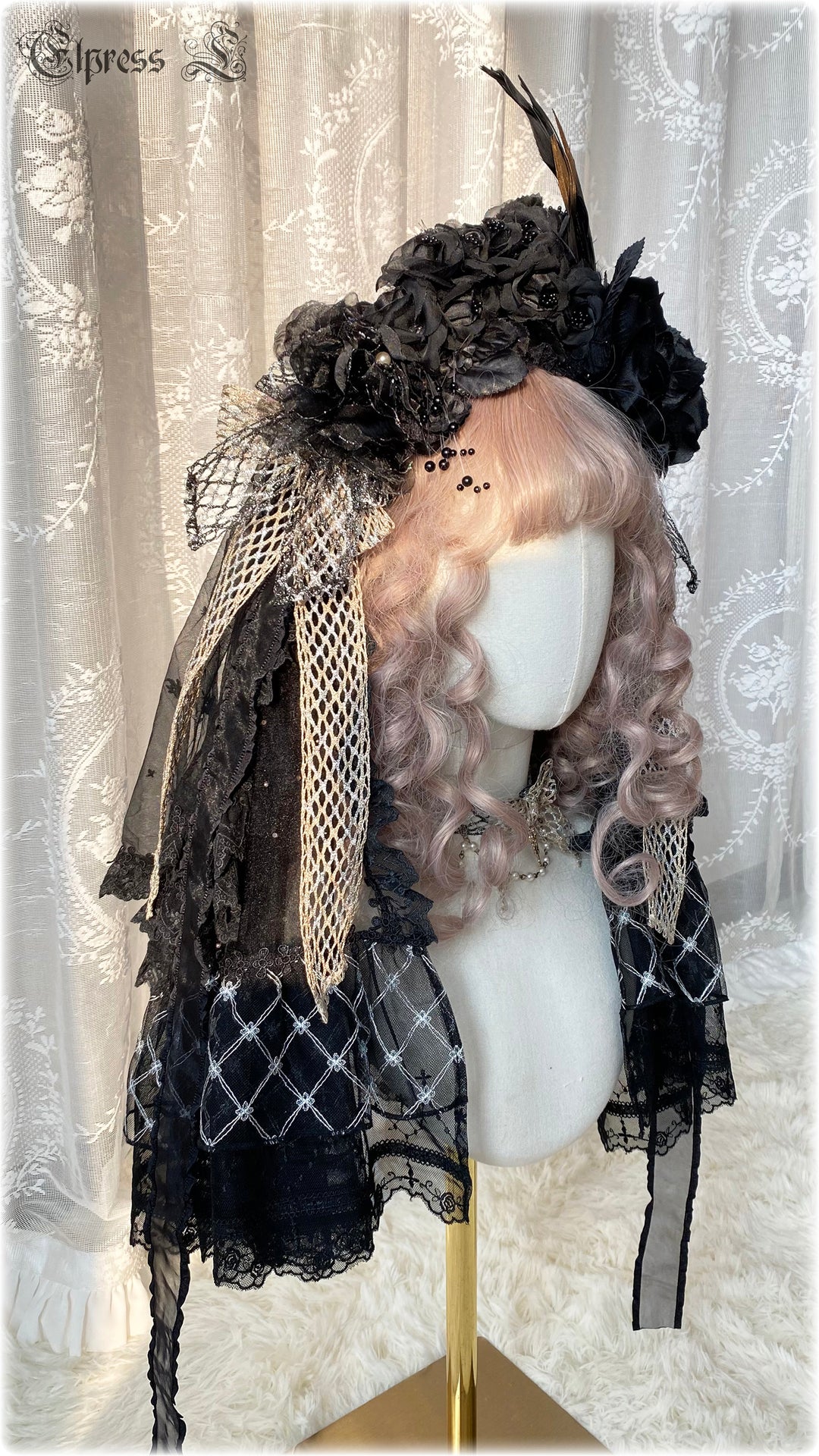 Elpress L~Yurisa Collaboration Blue Black Gold Luxuriant Lolita Accessory   