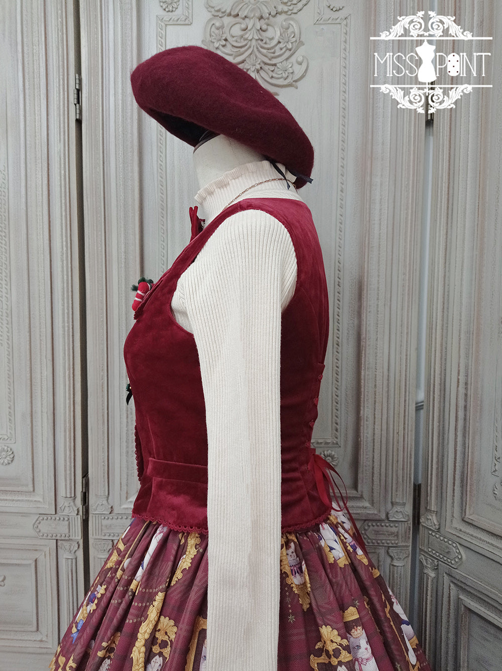 Miss Point~Christmas Preppy Style Velvet Lolita SK Vest Set   