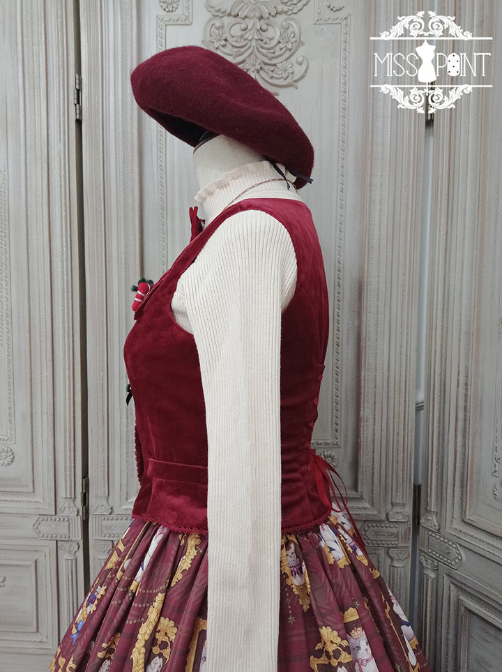 Miss Point~Christmas Preppy Style Velvet Lolita SK Vest Set   