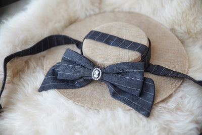 Miss point~Rose Silhouette~Elegant Handmade Lolita Flat Hat smoked grey straps  