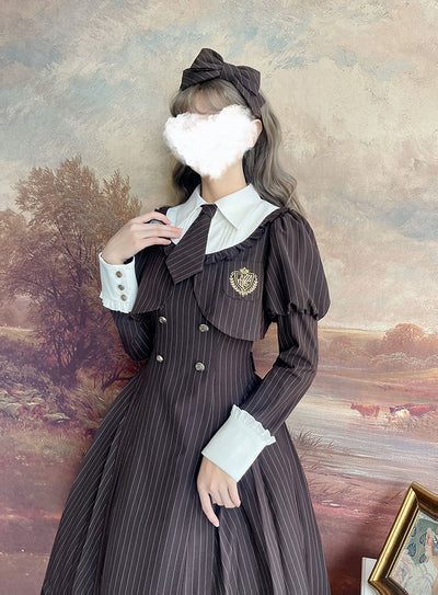 Alice Girl~Greene College~Preppy Style Fake Two-piece Lolita OP   