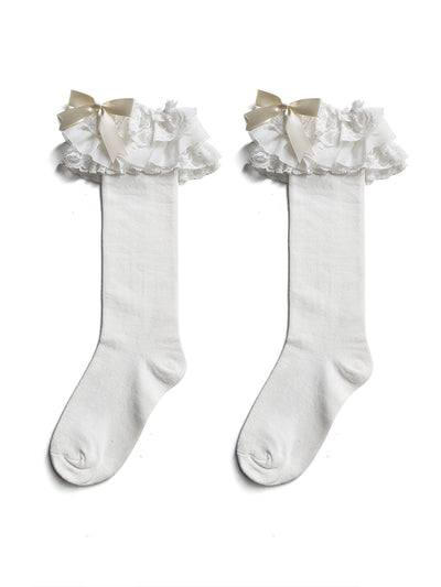 (BuyForMe) Mixiu~Lolita Bow Cotton Socks Lace Socks Free size long white 