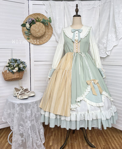 With PUJI~Tweet Valley~Stitching Color Lolita OP Dress   