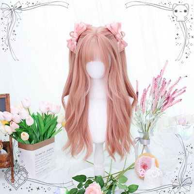 Dalao Home~Lover Letter~Summer Long Curly Pink Lolita Wig grapefruit pink with hair net  