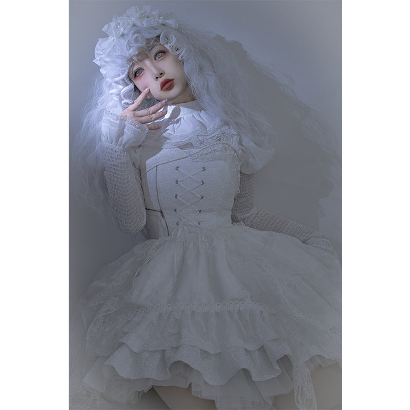 With PUJI~White Lover~Elegant Shiro Lolita Jumper Dress   
