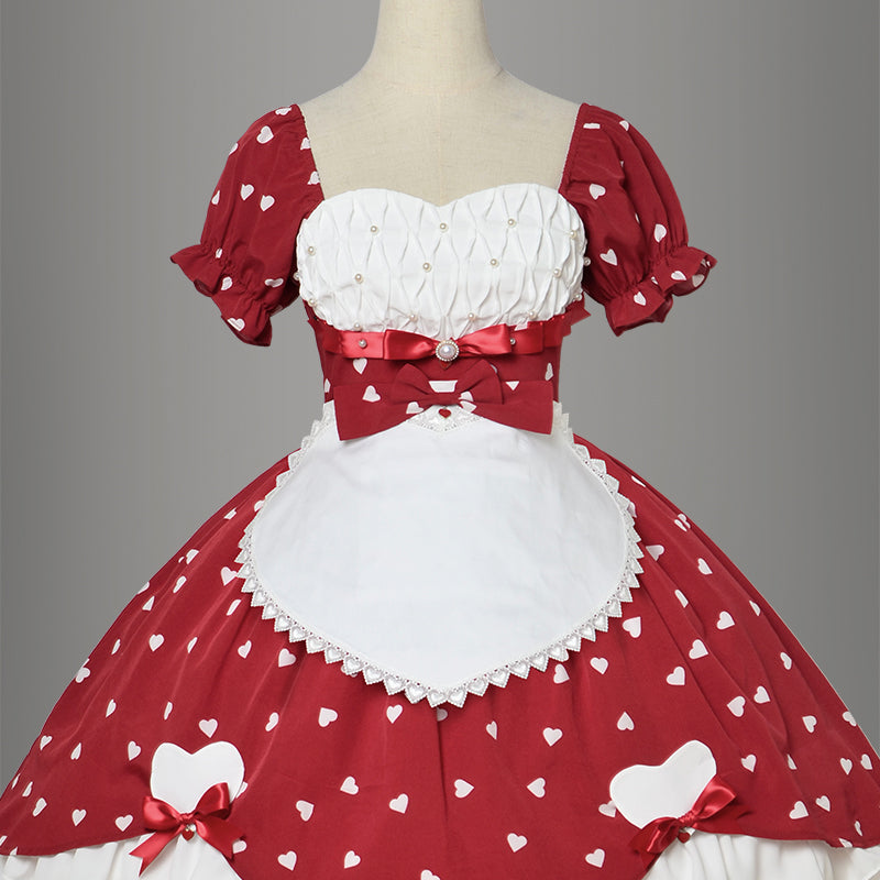 Magic Tea Party~PengPeng~Kawaii Lolita OP Dress S apron-white color with red bow 