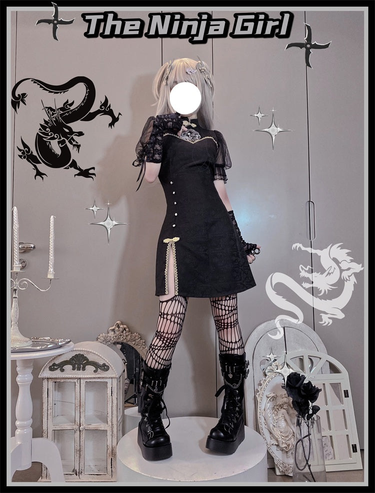 Letters from Unknown Star~Qi Lolita Modified Short Sleeve Cheongsam Dress   