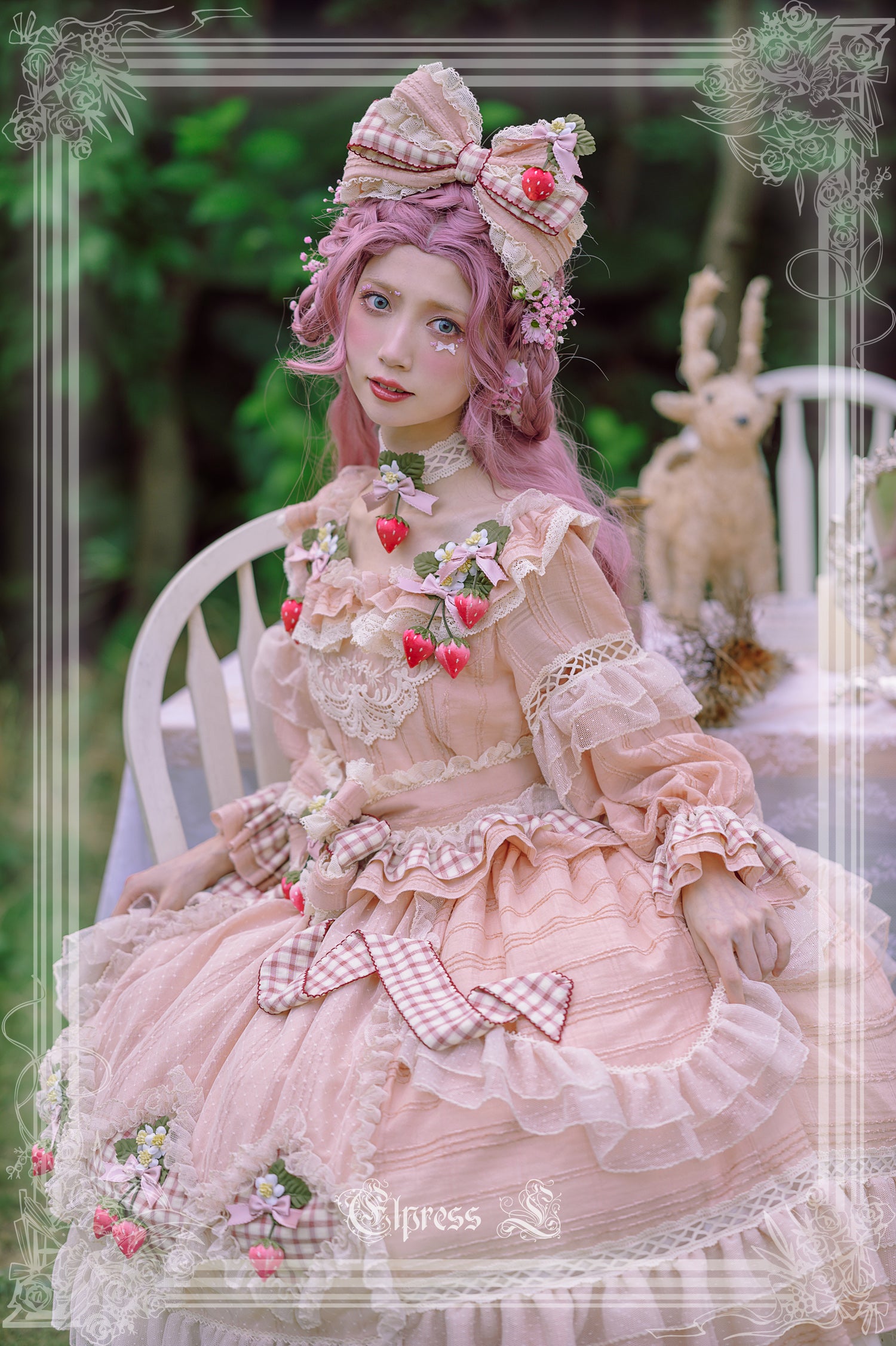 Elpress L~Peach Fragrance~Country Lolita Multicolors Strawberry Lolita OP Dress 3022:29643