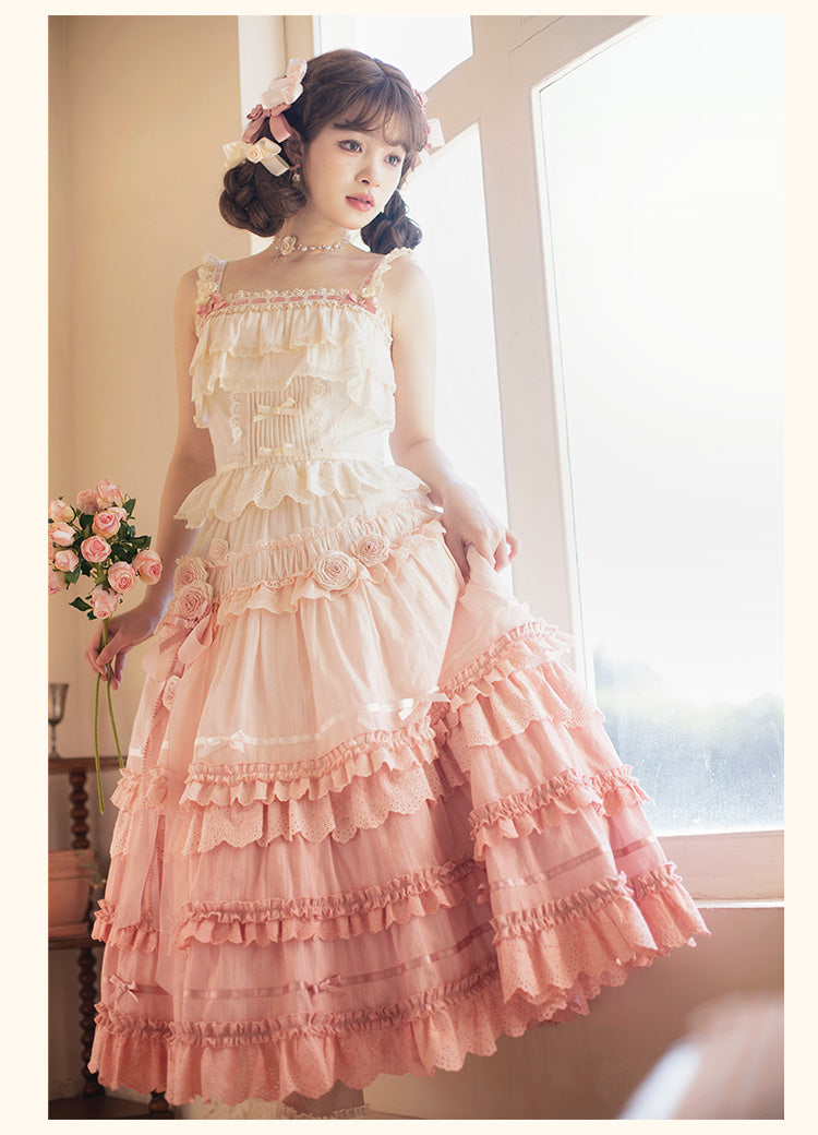 (Buy for me)Mademoiselle Pearl~Austin In The Garden~Sweet Lolita Camisole and Skirt S long SK gradient pink