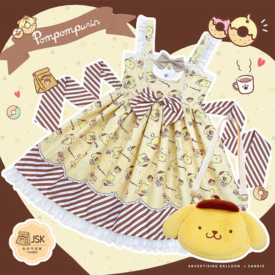 Confession Ballon~Sanrio Pudding Dog Print Kawaii Lolita Jumper Dress S Pudding dog JSK (yellow) free gift bag+socks 
