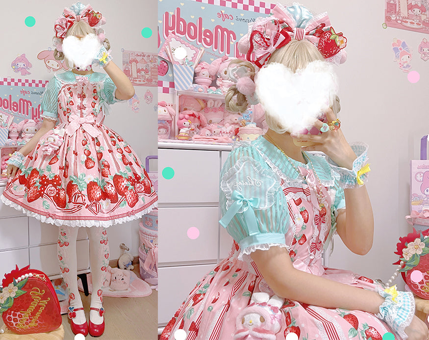 (Buyforme)Cat and Campanula~Star Candy~Stripes Cotton Lolita Shirt   