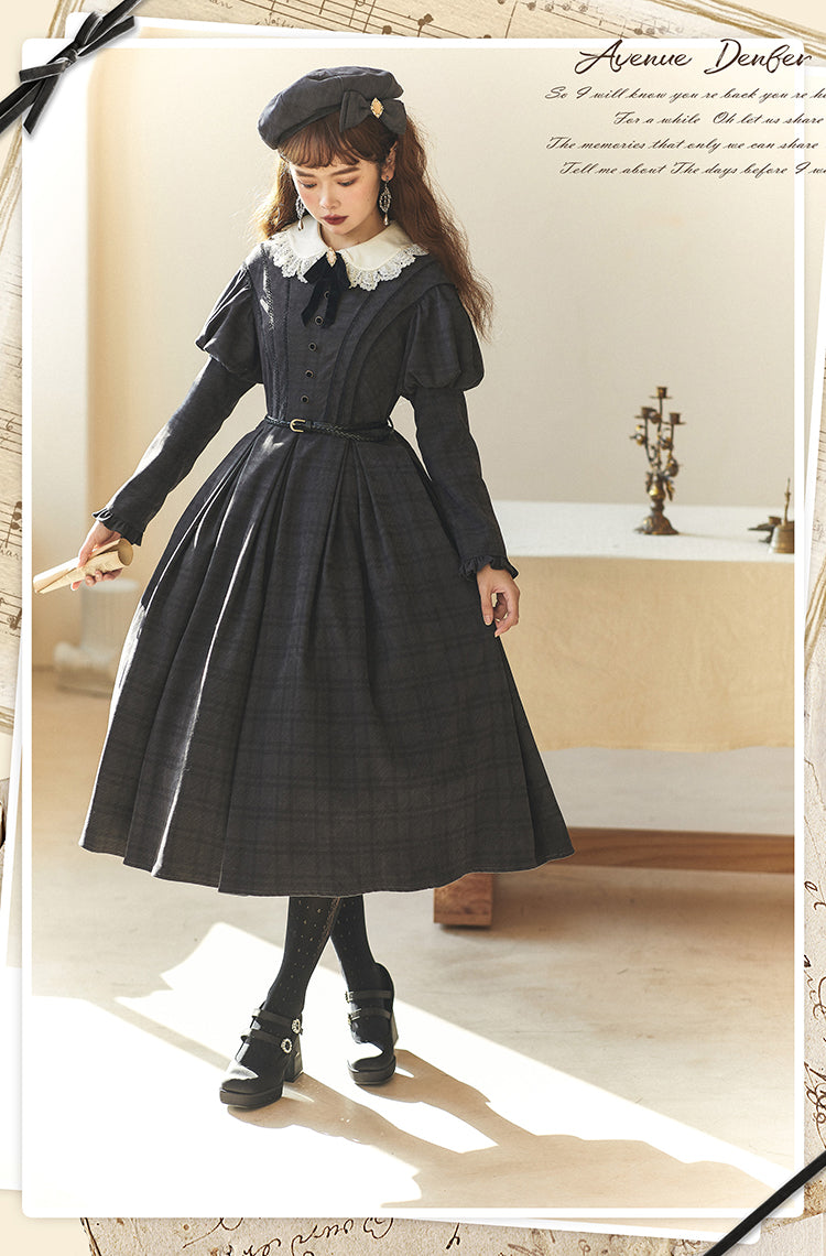 (Buyforme) Avenue Denfer~Gem Book Box~Plaid Classic Lolita OP Dress free size grey OP 