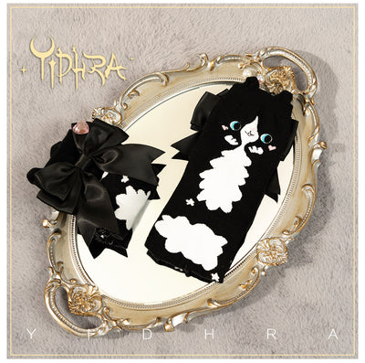 Yidhra~Cute Cat Cotton Lolita Socks free size black-white cat 